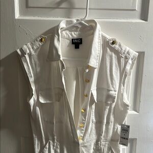 INC International Concepts White and Gold Sleeveless Jumpsuit